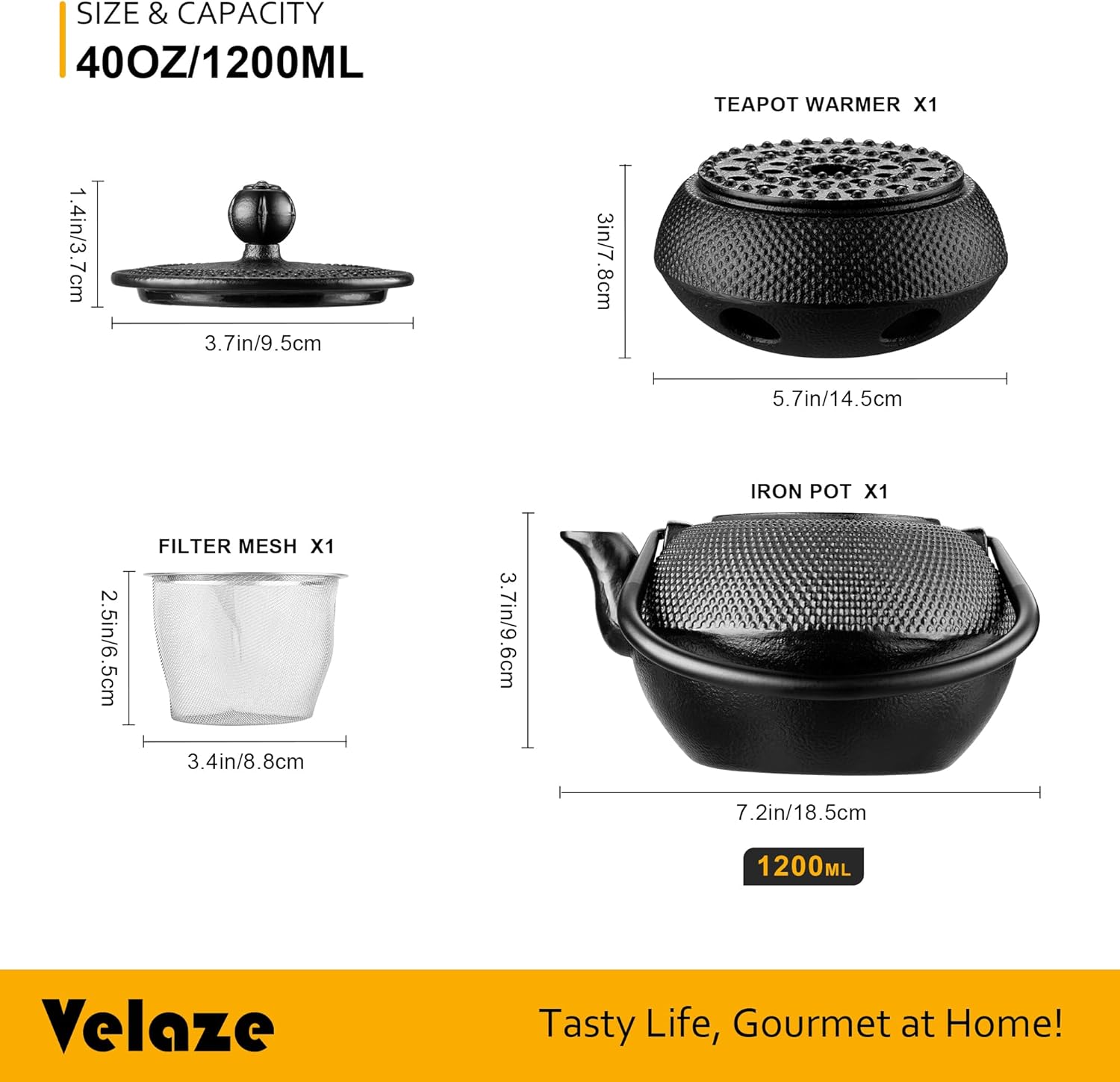 Velaze Cast Iron Teapot Set,Japanese Cast Iron Teapot [Heat Preservation] with Trivet and Stainless Steel Infuser,Durable Cast Iron with a Fully Enameled Interior,Beautiful Hammered Design,700ML/ 23OZ