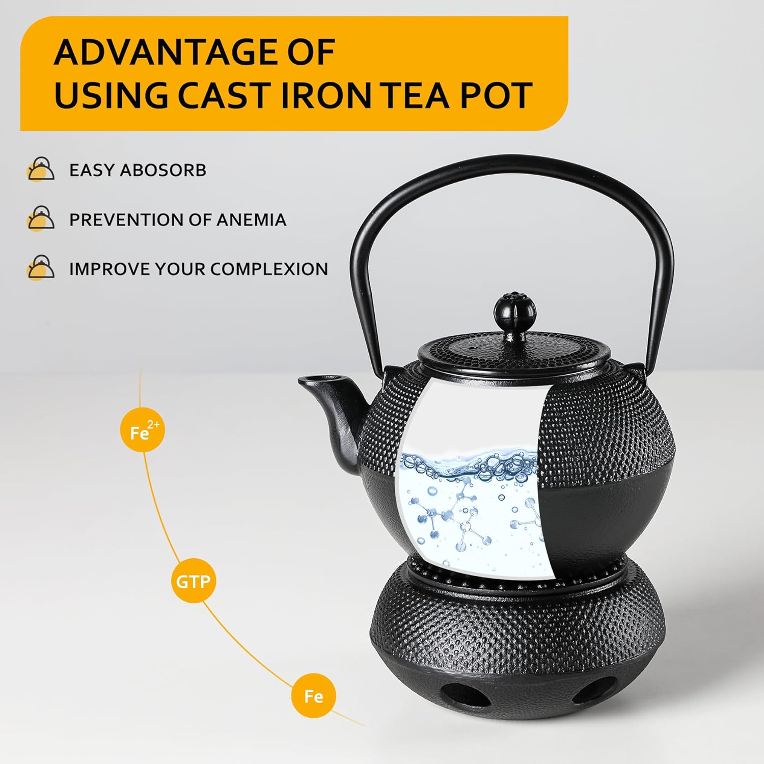 Velaze Cast Iron Teapot Set,Japanese Cast Iron Teapot [Heat Preservation] with Trivet and Stainless Steel Infuser,Durable Cast Iron with a Fully Enameled Interior,Beautiful Hammered Design,700ML/ 23OZ