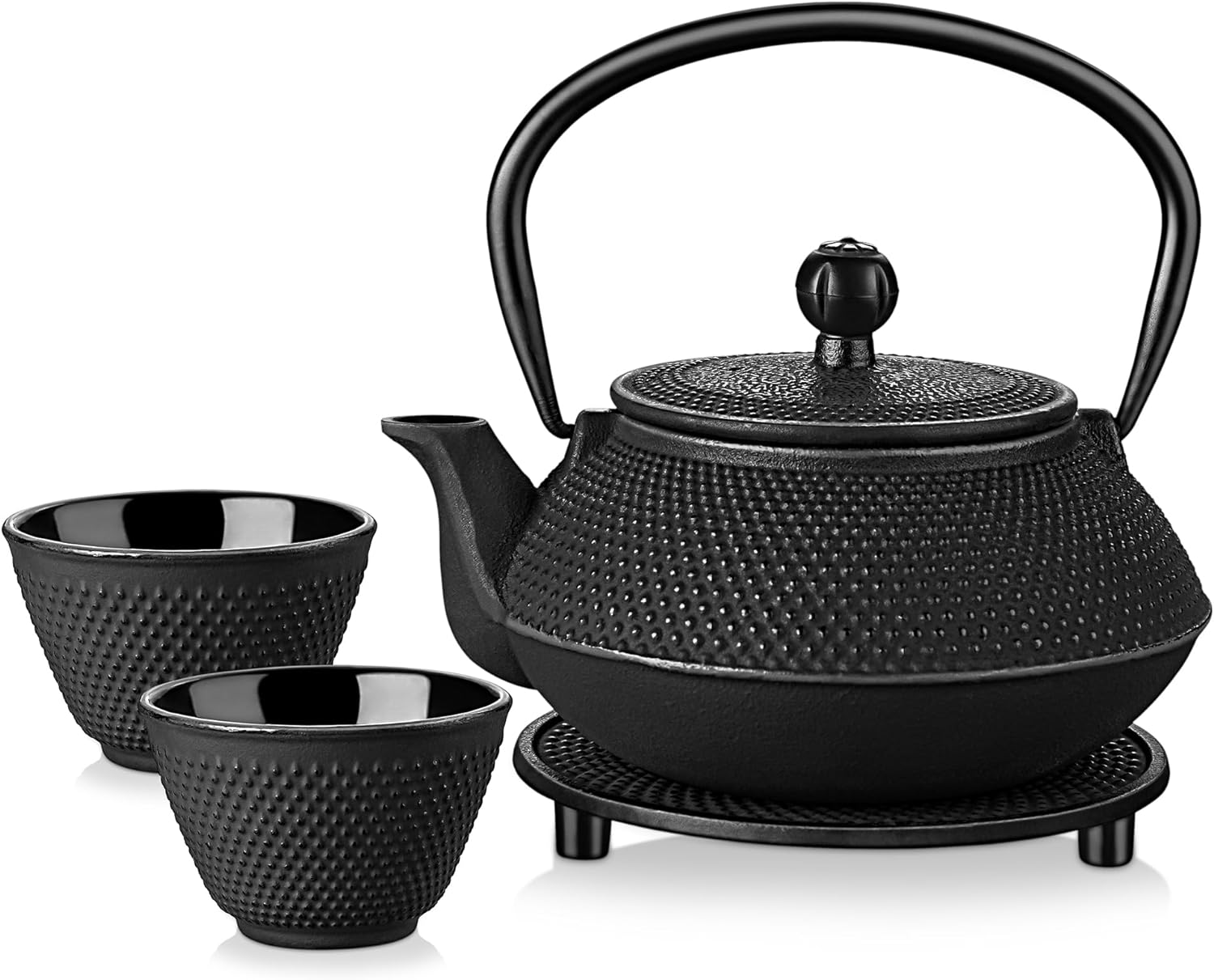 Velaze Cast Iron Teapot Set,Japanese Cast Iron Teapot [Heat Preservation] with Trivet and Stainless Steel Infuser,Durable Cast Iron with a Fully Enameled Interior,Beautiful Hammered Design,700ML/ 23OZ