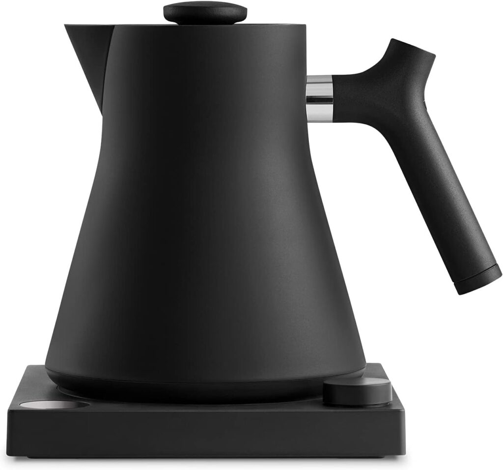 Fellow Corvo EKG Electric Tea Kettle - Electric Pour Over Coffee and Tea Pot - Quick Heating Electric Kettles for Boiling Water - Temperature Control and Built-In Brew Timer - Matte Black - 0.9 Liter