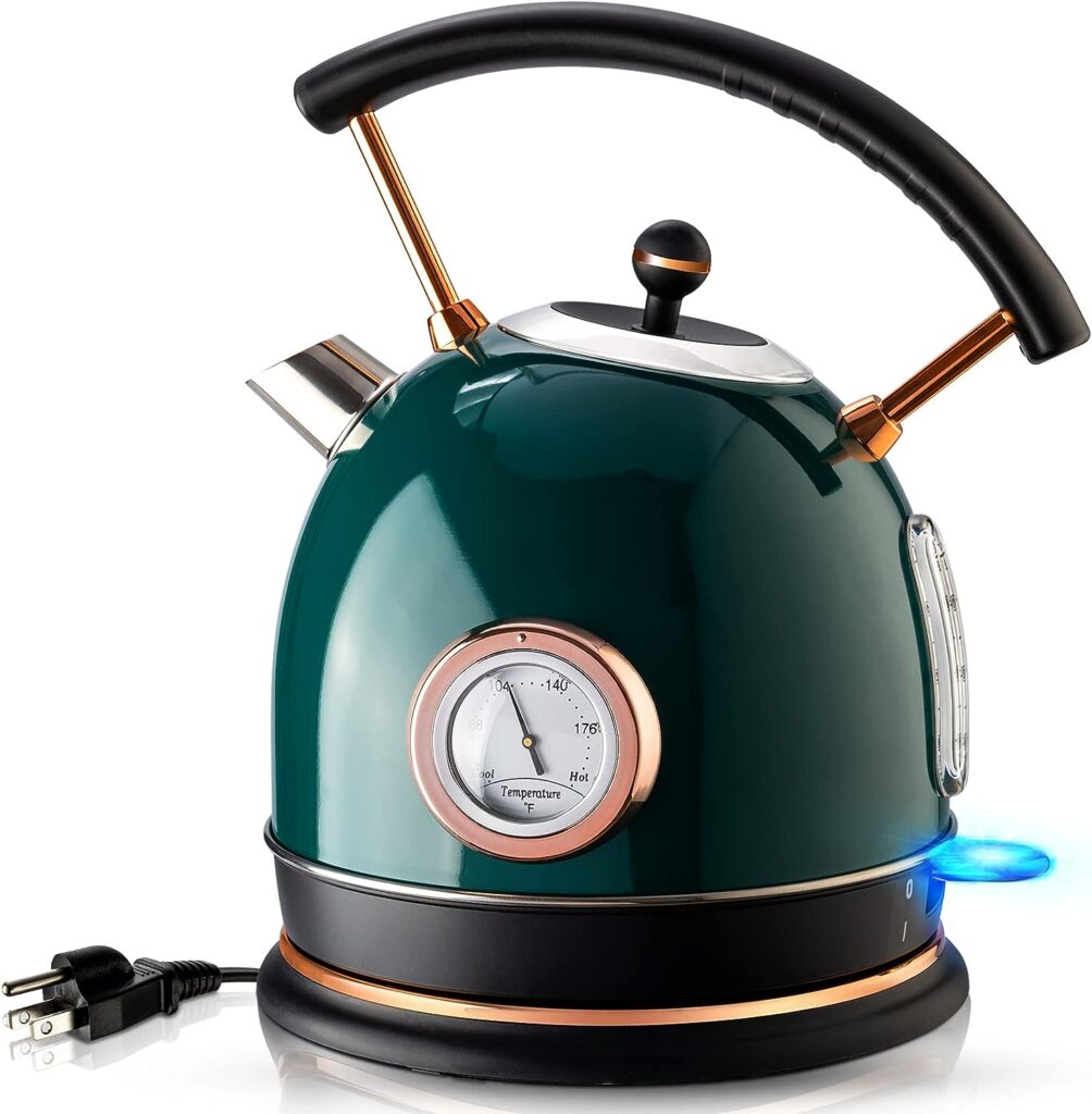 Pukomc 1.8L Electric Water Kettle with Temperature Gauge, Hot Water Boiler  Tea Heater with Curved Handle, Visible Water Level Line, Led Light, Auto Shut-OffBoil-Dry Protection,Green