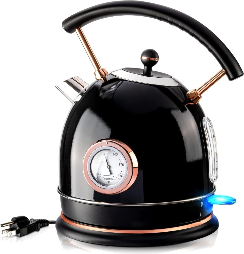 Pukomc 1.8L Electric Water Kettle with Temperature Gauge, Hot Water Boiler  Tea Heater with Curved Handle, Visible Water Level Line, Led Light, Auto Shut-OffBoil-Dry Protection,Green