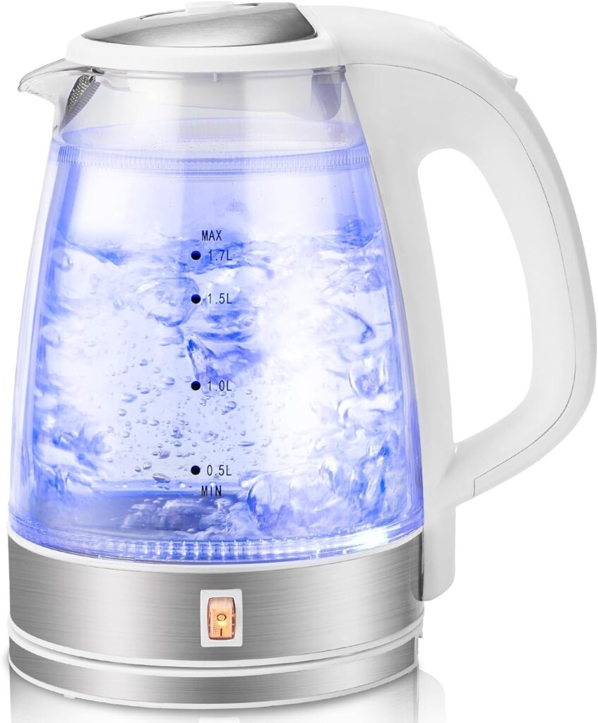 Pukomc Electric Kettle - 1.7L Hot Water Boiler - Glass Tea kettle with Wide Opening and Led Indicator, Auto Shut-Off and Boil-Dry Protection - Series 9460