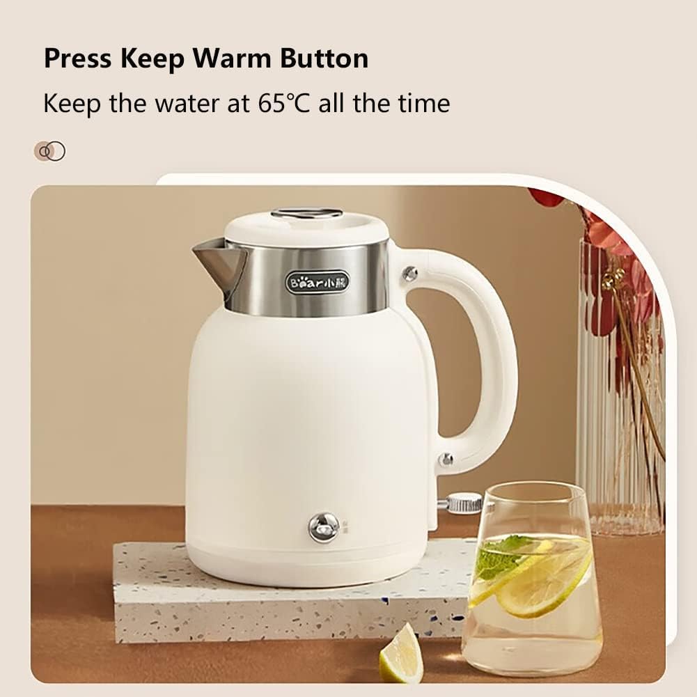 Bear ZDH-C15C1 Electric Kettle for Coffee  Tea, Stainless Steel Hot Water Boiler with Keep Warm Function, Auto Shut-Off, BPA Free, 1.5l, Ivory White