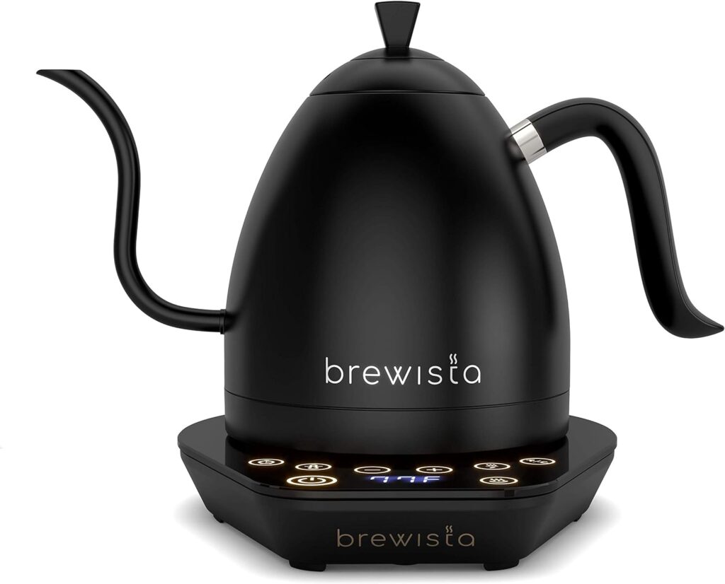 Brewista Artisan Electric Gooseneck Kettle, 1 Liter, For Pour Over Coffee, Brewing Tea, LCD Panel, Precise Digital Temperature Selection, Flash Boil and Keep Warm Settings (All Black)