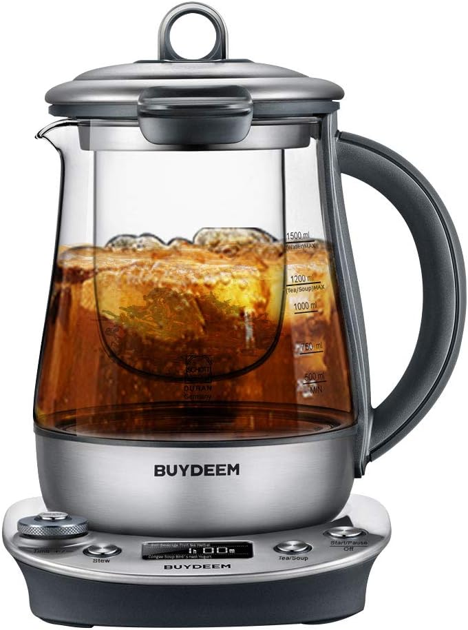 Buydeem K2973 Flagship Health- Care Beverage Tea Maker and Kettle, 8-in-1 Programmable Brew Cooker Master, 1.5L(0.396gal), Silvery