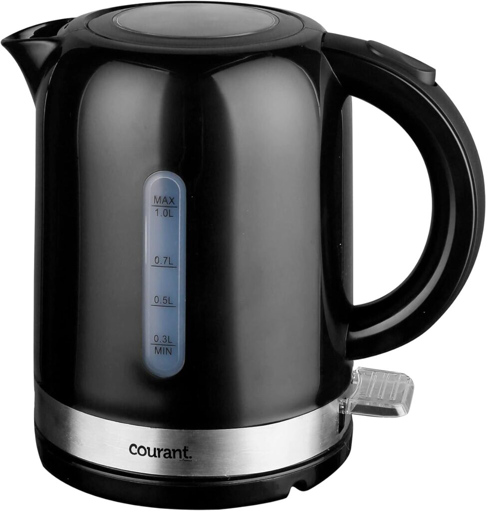 Courant COUKEP102K 1-Liter Electric Kettle Cordless with LED Light, 1000W Power, Automatic Safety Shut-Off, Perfect for Tea / Coffee /Hot Chocolate/ Soup/ Hot Water, Black Color